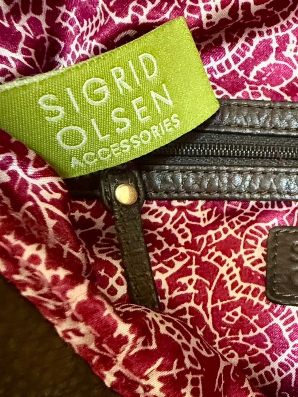 Sigrid Olsen BOHO Brown Leather HOBO Tote Shoulder Bag with Gold Hardware